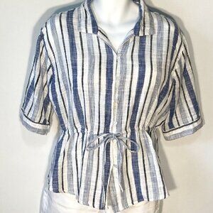 Unique Spectrum SZ L  Cotton blue & white stripe gauzy button front top
